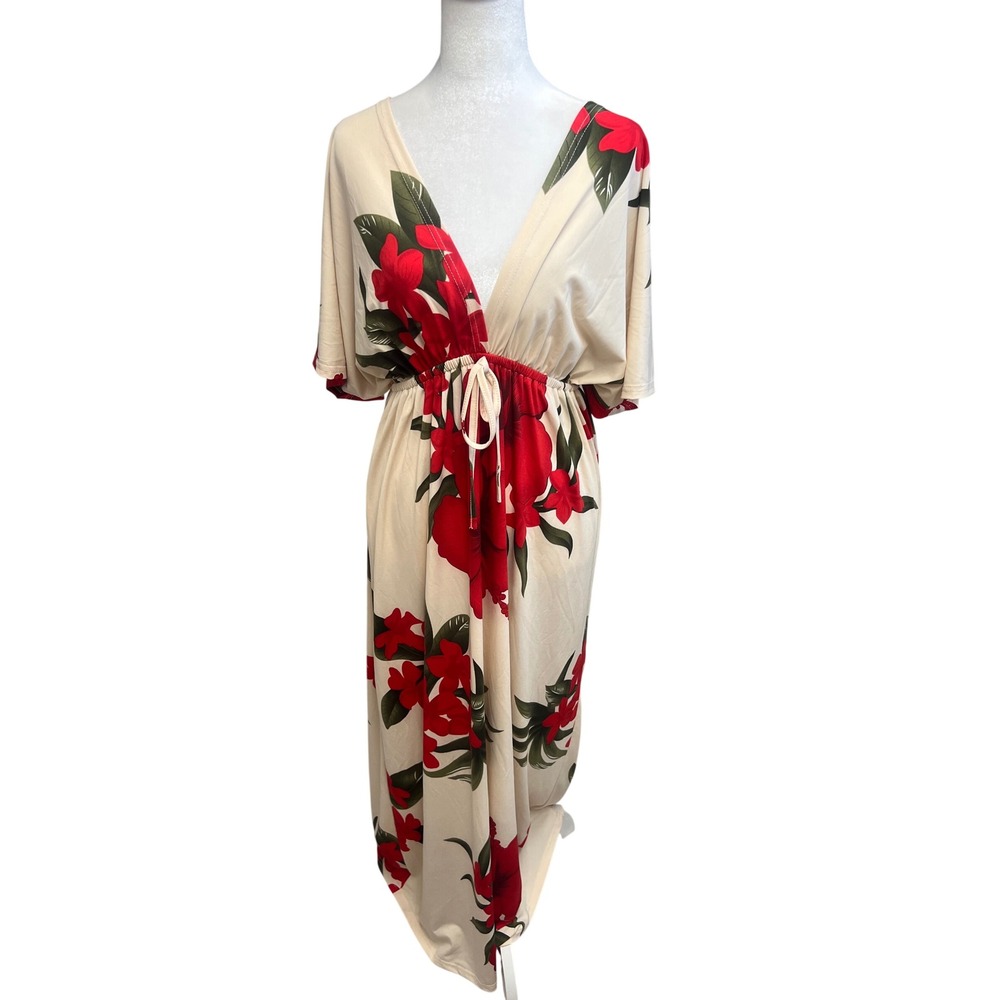 Tropical Floral Maxi Dress Sz 2XL Boho Coastalโ Kaftan Lougewear Resortwear